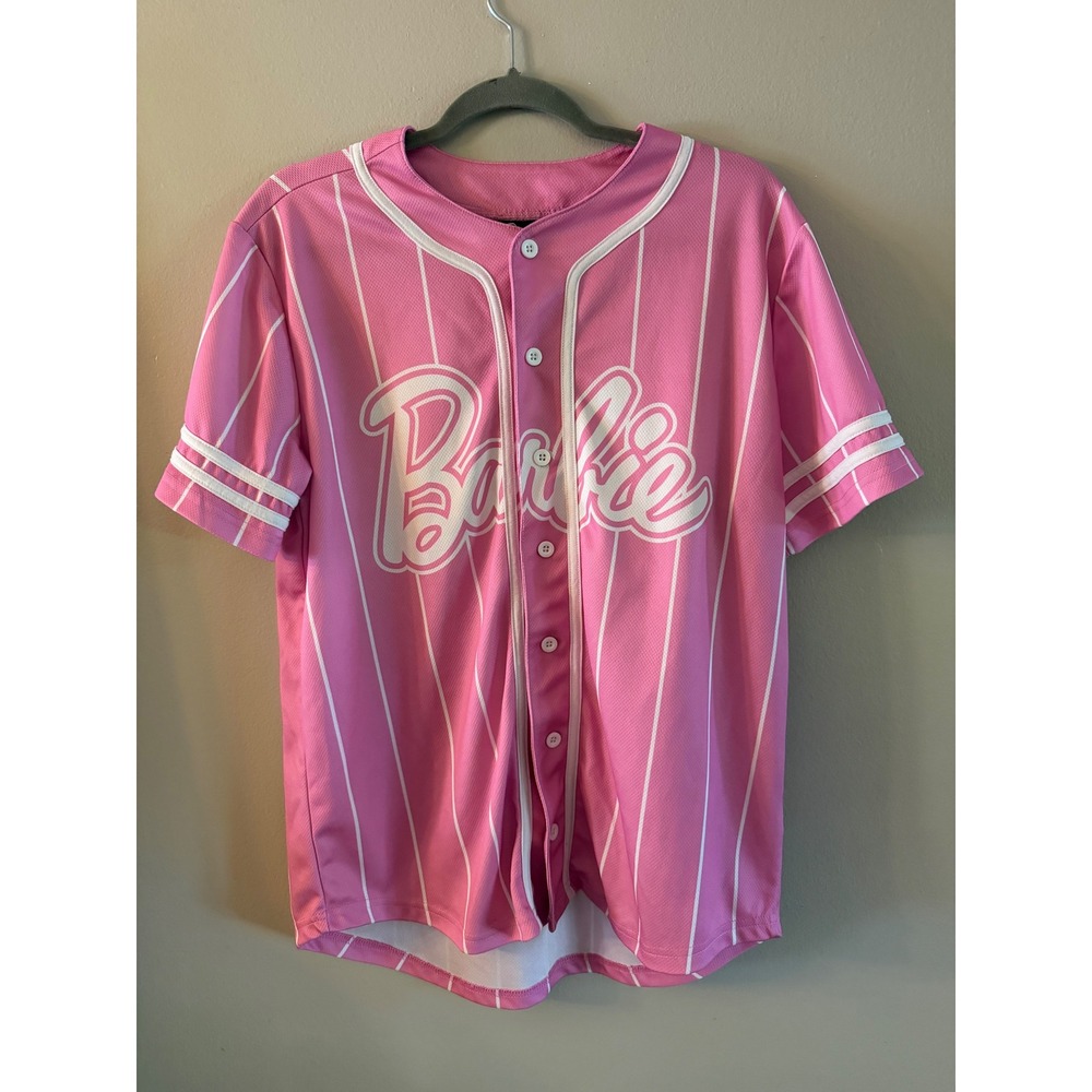 Barbie Pink Pinstripe Baseball Jersey Living The Dream Life Button Up Large